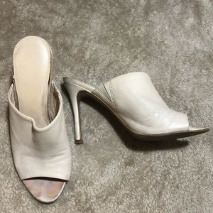 White heeled mules